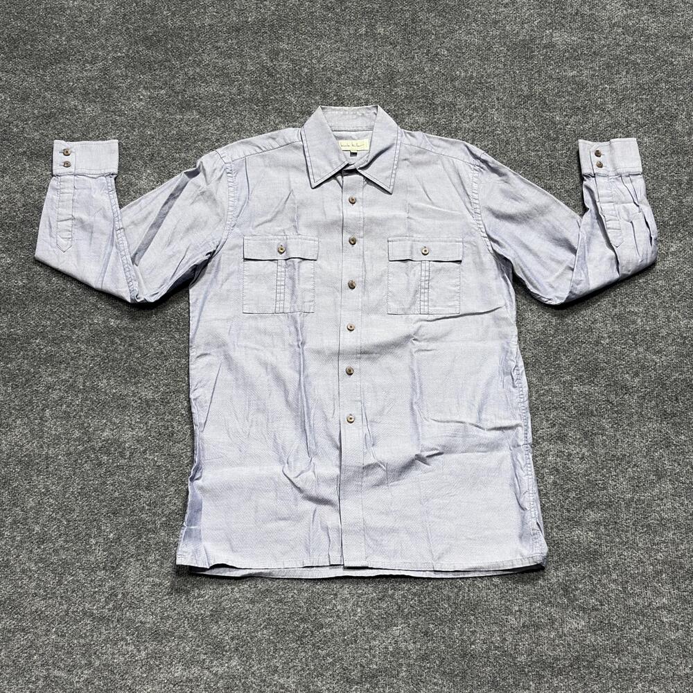 Nicole Miller Shirt Mens Medium Blue Button Up Long Sleeve 100% Cotton Pockets